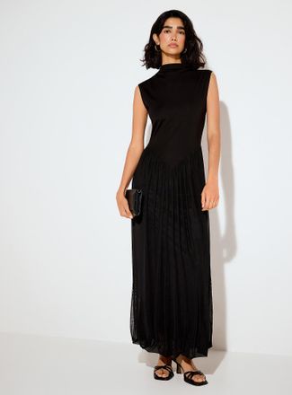 Icone Womens Mixed-material mock-neck maxi sleeveless dress