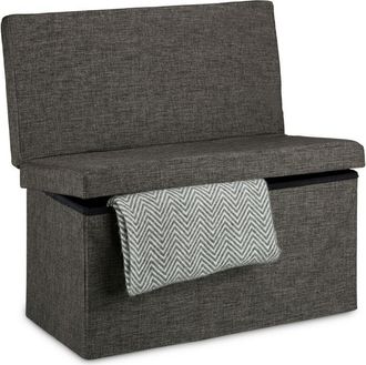 Relaxdays Baúl Almacenamiento, Puff Asiento Almacenaje, Banco con Respaldo, Taburete, Lino, 1 Ud., 73 x 76 x 38 cm, Gris - Relaxdays