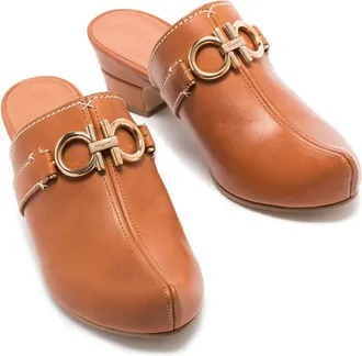Ferragamo Gancini Logo Leather Mule - Brown