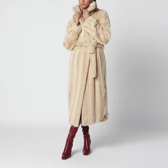Frankie Shop Cappotto con cintura beige effetto pelliccia