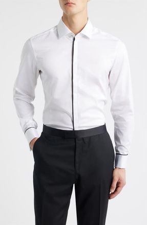 Eterna Slim Fit White Non-Iron Cotton Twill Tuxedo Shirt at Nordstrom, Size 16.5 - L