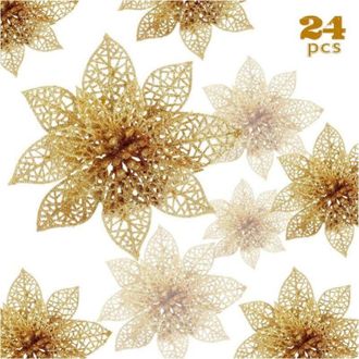 OEM Flores De Navidad, 24 Flores De Navidad Brillantes, Flor De Navidad Brillante Hueca, Adorno De Flores Artificiales De Flor De Pascua Para &Aacute;rbol De Nav