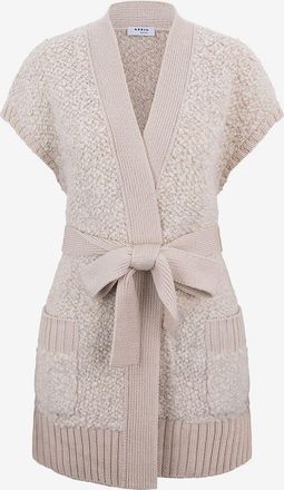 Akris &Auml;rmelloser Boucl&eacute;-Strick-Cardigan mit G&uuml;rtel
