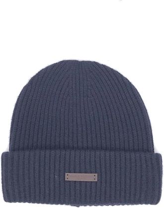 Paolo Pecora Ribgebreide Beanie - Heren - Hoeden - Blauw - ONE Size - Wol - Accessoires
