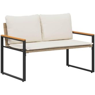 vidaXL Bench Beige and Cream White 115 x 65 x 72 cm Rattan vidaXL