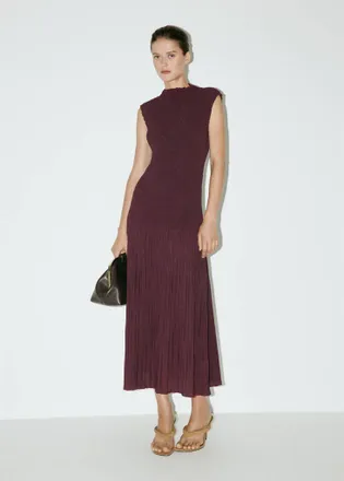 Mango Vestito svasato combinato texture bordeaux - Donna - S - MANGO