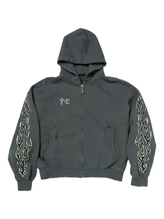 Thug Club Leather Flame zip-up sweatshirt - Grey