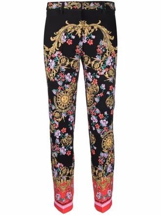 Versace Jeans Couture baroque print fitted trousers - women - Polyester/Spandex/Elastane/Polyester - 40 - Black