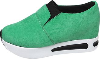 Generic Trainers Womens Platform Slip-On Sneakers Casual Platform Wedge Loafers Outdoor Walking Shoes Lightweight Comfortable Everyday Comfor Size 3.5 Green