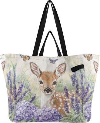 Generic Butterflies Flowers Purple pattern Reusable Canvas Tote Bag, Heavy Duty Grocery Shopping Bag with Double Handles Hard Bottom Large Capacity Work Groce