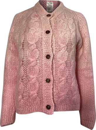 Maison Margiela Knitted Buttoned Cardigan in Pink Mohair
