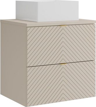 Vente-Unique Mueble de ba&ntilde;o suspendido con dise&ntilde;o de espiga con lavabo sobre encimera cuadrado - Beige - 60 cm - DORIONI