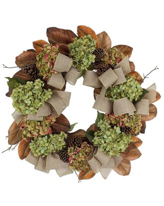 Creative Displays Inc. 27In Rustic Fall Wreath With Hydrangeas, Pinecones & Bows