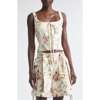 Alexander McQueen Distressed Floral Corset Top in Ivory Multicolour at Nordstrom, Size 10 Us