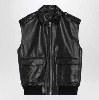 Anine Bing Womens Sonnie Black Leather Gilet - Size Medium