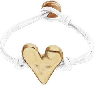 UNOde50 White Leather Bracelet with 18K Gold-Plated Heart Detail at Nordstrom, Size Medium