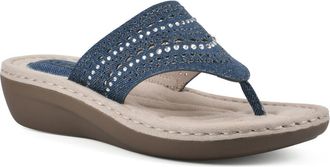 White Mountain Comate Wedge Sandal in Mid Blue Denim Fabric at Nordstrom Rack, Size 11