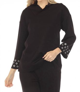 Joseph Ribkoff Grommet Detail 3/4 Sleeve Top In Black