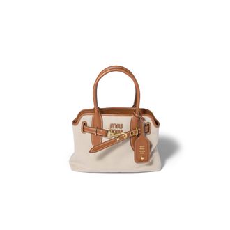 Miu Miu Aventure Canvas And Leather Bag, Woman, Beige/brandy