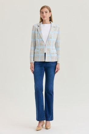 Ming Wang Heritage Plaid Knit Blazer in Limestone/serene/white at Nordstrom, Size X-Large P