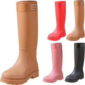 Generic Womens Slip On Rain Boots Wellington Waterproof Tall Water Boots with PVC Durable Slip Resistant Rubber Mud Shoes, Wellies Gardening Fishing Knee High