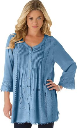 Roaman's Eyelet Big Shirt in Dusk Blue at Nordstrom, Size 14