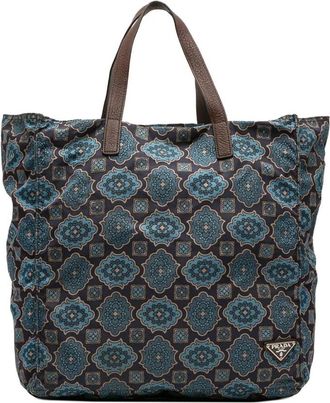 Prada Pre-owned Tote Bags, female, Blue, Size: ONE SIZE Pre-owned Printed Tote Bag