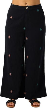 O'Neill Rhodes Palm Double Cotton Gauze Wide Leg Pants in Black at Nordstrom, Size Xx-Large