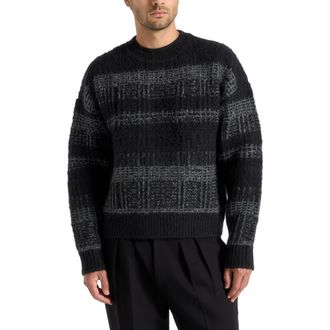 Mani&egrave;re De Voir Ayden Check Wool Knit Jumper in Black/grey at Nordstrom, Size Xx-Large