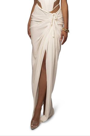 JLUXLABEL Noelia Linen Slit Skirt in White at Nordstrom, Size Small