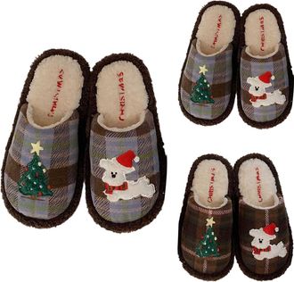 Generic Fluffy Slippers Women, Womens Cozy Plaid Slippers for Home Comfort Slip On Casual Warm Footwear Ideal Fall and Winter Season ( 3-Brown, 3.5)