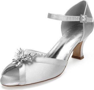 Generic Low Heel Wedding Shoes Womens Peep Toe Mid Bridal Shoes Wedding Heels Bridal Evening Party Dress Shoes 6.5Cm,Silver,8 UK