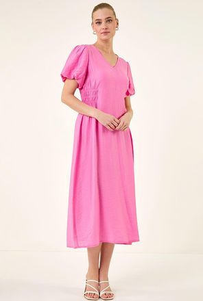Roman Balloon Sleeve Midi Dress