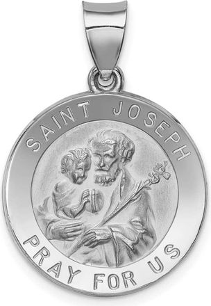 Diamond2Deal 14k White Gold Polished and Satin St Joseph Medal Hollow Pendant