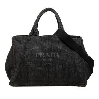 Prada Black Denim Shoulder Bag Tote Bag (Pre-Owned)