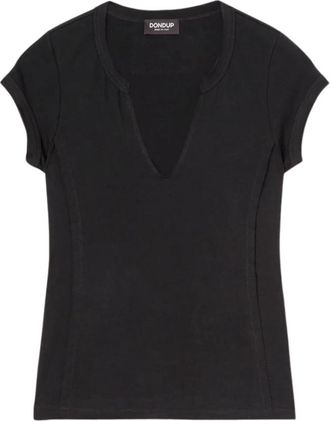 Dondup V-hals T-shirt met korte mouwen van katoen - Dames - T-shirts - Zwart - S - Katoen - Tops