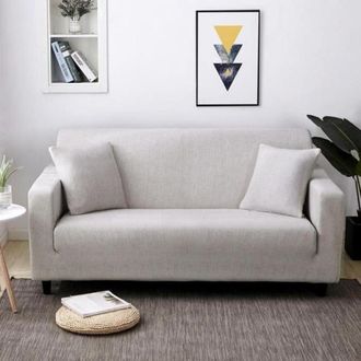OEM Funda Para Sof&aacute; - Jacquard El&aacute;stica - Para Sof&aacute;s De 4 Plazas - Longitud 235-300 Cm - Gris Claro - 1 Unidad