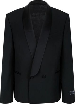 Balmain Satin-Lapel Blazer - Heren - Blazers - Zwart - XL - Wol - Jassen