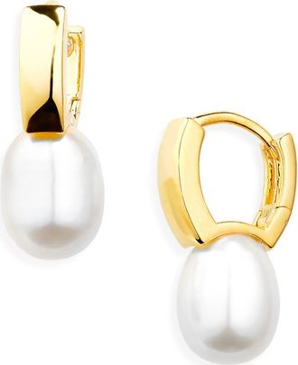 Nordstrom Demi Fine Freshwater Pearl Huggie Hoop Earrings in 14K Gold Plated at Nordstrom