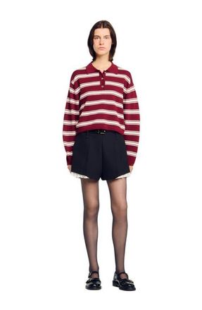 Sandro Wool Striped Polo Sweater in Bordeaux at Nordstrom, Size X-Large