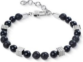 Coeur de Lion Onyx And Lava Bead Bracelet With Mini Spikes Cubes In Stainless Steel in Silver at Nordstrom