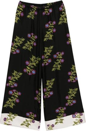 Cynthia Rowley Silk Wide Leg Pants in Black Floral at Nordstrom, Size X-Small