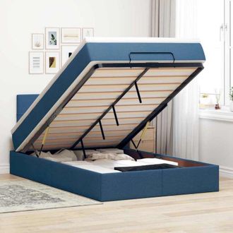 vidaXL Cama Otomana Con Colch&oacute;n Y Luces Led Tela Azul 120x190cm Vidaxl