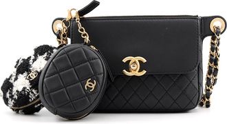Chanel Matelasse Black Tweed Leather Fanny Pack (Pre-Owned)