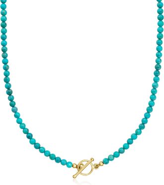 Ross-Simons 3.5-4mm Turquoise Bead Charm-Compatible Toggle Necklace in 18kt Gold Over Sterling