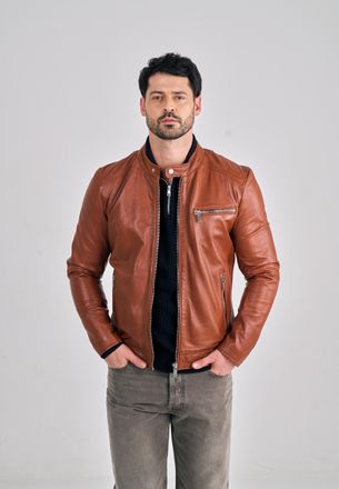 Freaky Nation Lederjacke FREAKY NATION Lucky Jim-FN, Herren, Gr. S, braun (cognac), Oberstoff: 100% Leder; Futter: 100% Baumwolle, regular fit, Jacken Lederjacke