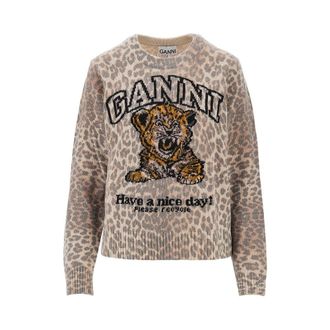 Ganni Wool-blend sweater with leopard motif Woman XS