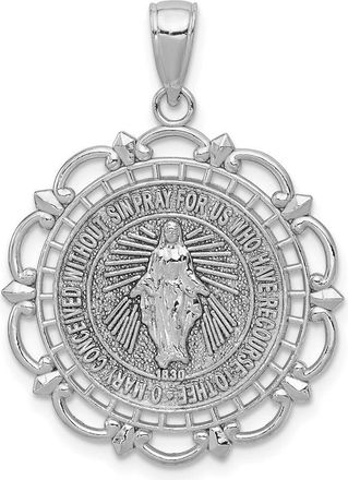 Diamond2Deal 14K White Gold Miraculous Medal With Scallop Frame Pendant