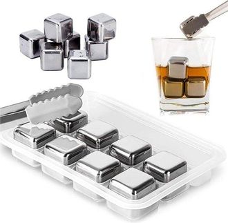 OEM Cubitos De Hielo Reutilizables - Piedras De Enfriamiento De Metal - Enfr&iacute;an Bebidas - Enfr&iacute;an Sin Diluir - 8 Piezas - Plateado