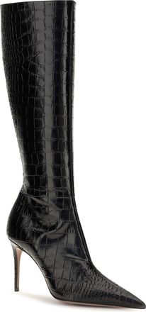 PARIS TEXAS Womens Vera Crocodile-Effect Leather Knee-High Boots Carbone